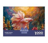 Pink and White Betta Fish 1000 Piezas Cartón Rompecabezas Siamese Fighting Fish Liberador De Estrés Juego Familiar Puzzle para Niños Pequeños 52x38cm/1000pcs