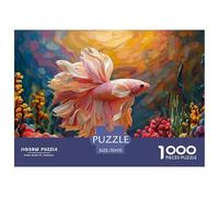 Pink and White Betta Fish 1000 Piezas Papel Ecológico Rompecabezas Siamese Fighting Fish Imágenes Vibrantes Juego Familiar Puzzle para Adultos Y Niños 70x50cm/1000pcs