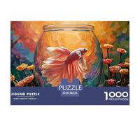 Pink and White Betta Fish 1000 Piezas Papel Ecológico Rompecabezas Siamese Fighting Fish Imposible, Difícil Juego Creativo Puzzle para Niños Pequeños 38x26cm/1000pcs