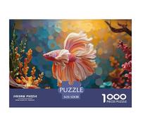Pink and White Betta Fish 1000 Piezas Papel Ecológico Rompecabezas Siamese Fighting Fish Imposible, Difícil Juego Creativo Puzzle para Adultos Y Niños 52x38cm/1000pcs