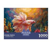 Pink and White Betta Fish 1000 Piezas Papel Ecológico Rompecabezas Siamese Fighting Fish Liberador De Estrés Juego Familiar Puzzle para Adultos Y Niños 38x26cm/1000pcs
