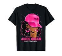 Pink Aries Queen Black Girl Woman Cap Zodiaco Signo Cumpleaños Camiseta