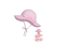 Pink baby girl hat, wide brim hat with bow, adjustable cotton hat, adjustable summer hat with sun protection