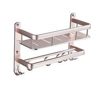 Pink Bathroom Towel Rack with Shelf, Aluminum Wall Mount Towel Holder Paint Shallow Treatment with Mobile Hooks - Single Tier, Double Tier, Three Tier/40Cm/B