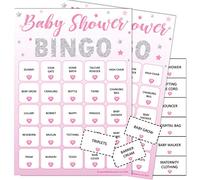 Pink Bee Party Baby Shower Bingo - Juego de fiesta de baby shower para hasta 20 jugadores - Estrellas rosas