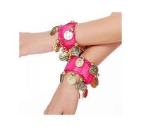 (Pink)Belly Dance Wrist Ankle Cuffs Bracelets, Gypsy Jewelry Coin Bracelet