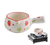 Pink Berry Warmer, Unique Patterned Butter Melter, 5.1 Inches Thermal with Thickened Base, Insulated Porcelain Cooking Container, Floral Pan with, Home Stove Gear for Porridge and Cocoa