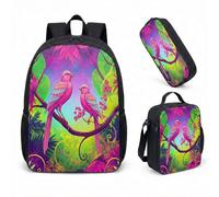 Pink Bird Magic Forest - Juego de mochila de 3 piezas de 3 piezas con estampado floral de cuento de hadas para niñas, 03., L, Minimalista