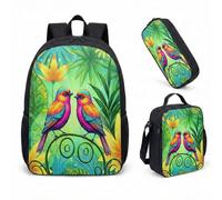 Pink Bird Magic Forest - Juego de mochila de 3 piezas de 3 piezas con estampado floral de cuento de hadas para niñas, 05., L, Minimalista