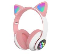 (pink) Bluetooth Headphones, Cat Ear Led Light Up Wireless Kids Headphones Foldable 10h Playtime, Children Headphones With Mic Over Ear