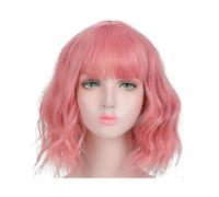 Pink Bob Wig Short Pink Wig Short Curly Wig Charming Lady Bob with Fringe Wave