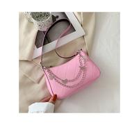 (Pink)Bolso de Hombro Retro Color Sólido PU Correa de Cadena Cremallera Mujeres Trajes de Calle Estilo