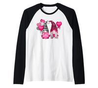 Pink Buffalo Plaid and Heart Balloons Valentine's GNOME Camiseta Manga Raglan
