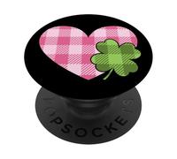 Pink Buffalo Plaid Heart For St. Paddys Day Green Shamrock PopSockets PopGrip Adhesivo