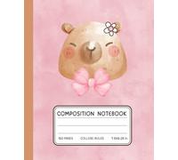 Pink Capybara Notebook - Watercolor Style Composition Book | 120 College-Ruled Pages | 7.5 x 9.25 in: Cute Blushing Capybara with Pink Bow and Flower ... Journal for Girls, Teens, and Animal Lovers