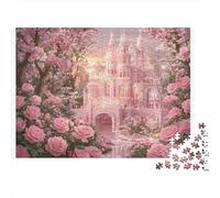 Pink Castle Fantasy Colourful Pink Rose Fairy Castle 1000 Pieces Jigsaw for Adults The Impossible Challenge Brain Development 52x38cm/1000pcs