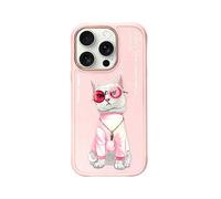 (Pink Cat, Multicolor) NIMMY for iPhone 16 Pro Case Embroidery PU Leather+PC+TPU Phone Cover - Grey Hoodie Cat
