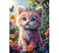 Pink Chaton Avec UNE couronne de Fleurs Puzzle 1000 Piezas Cartón Resistente para Parejas Mitos fantásticos Entretenimiento En Casa Relajación Mental Regalo Aniversario 1000 PCS