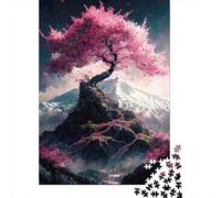Pink Cherry Blossom Tree Puzzle de 1000 Piezas Papel para Adultos Snow Mountain Juego de Puzzle Decoración 38x26cm/1000pcs