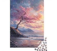 Pink Cherry Blossom Tree Puzzle para Adultos Puzzle de 1000 Piezas Playa Atardecer Relajante Decoración Hogar 70x50cm/1000pcs