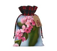 Pink Cherry Blossoms 1 bolsa de regalo con temática navideña, elegante, única y personalizada, bolsas de regalo reutilizables con cordón