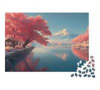 Pink Cherry Lake 1000 Piezas Rompecabezas Adultos Monte Fuji Reflejado en Lago con Árboles Otoñales Rojos Premium Robusto Desafiante Difícil Alivio Estrés Familiar Regalo 70x50cm/1000pcs