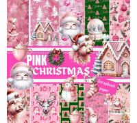 PINK CHRISTMAS SCRAPBOOK PAPER: This is a double sided craft paper-COZY THEMED, EPHEMERA, ORIGAMI,DECOUPAGE, MIXED MEDIA ART, COLLAGE