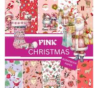 PINK CHRISTMAS SCRAPBOOK PAPER: This is used for CRAFT in DIY JUNK JOURNAL, EPHEMERA, DECOUPAGE, COLLAGE, ORIGAMI