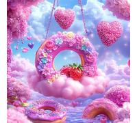 Pink Cloud Donuts Jigsaw Puzzle 90 Pieces 30x30cm/12x12inch, Difficult Jigsaw Puzzles for Adults 90, Beautiful Art Work, Great Festive Puzzle Gift for Men/Women
