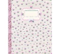 Pink Composition Notebook College Ruled: Cute Coquette Floral Writing Journal with Pretty Pastel Roses and White Bows on a Decorative Beige Vintage Linen Background for Girls and Women