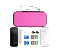 (Pink) Console Protective Kit Lightweight Travel Storage Bag Reinforced Shell Cover Sleeve Toughened Film Thumb Grips for NSW2 White