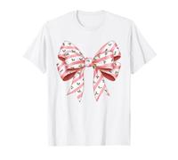 Pink Coquette Christmas Bow Candy Cane Rayas Girly Cute Camiseta