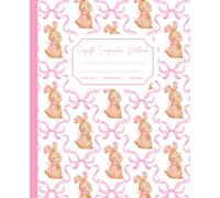 Pink Coquette Composition Notebook: Cute Girly Aesthetic Bunny with Ribbon Bow Wide Ruled Journal.