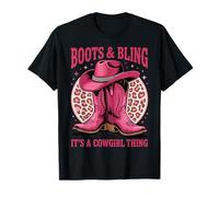Pink Cowgirl Boots and Hat Bling Western Leopard Print Style Camiseta