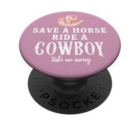 Pink Cowgirl Hat Save a Horse Ride a Cowboy Western Country PopSockets PopGrip Adhesivo