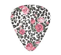 Pink Cute Rose Mix Leopard Pattern Advanced guitar pick 12 piezas Tres grosores para bajo, guitarra eléctrica, bolsa para guitarra acústica