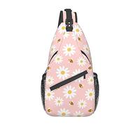 Pink Daisy Flower Bee Sling Bag, Chest Bag Daypack, Crossbody Sling Mochila para Viajes, Deportes, Correr, Senderismo
