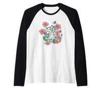 Pink Day of The Dead Skull with Flowers Camiseta Manga Raglan