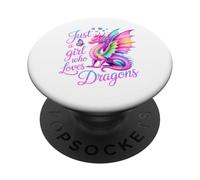 Pink Dragon: Solo una Chica a la Que le encantan los Dragones, la Linda Mariposa PopSockets PopGrip Adhesivo