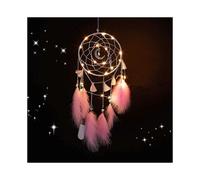 Pink Dream Catchers, Moon Dream Catcher with Light for Girls Bedroom, Handmade Feather Wall Hanging, Home Decor Ornaments Craft