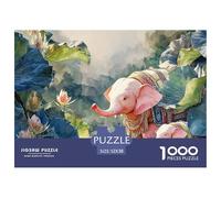 Pink Elephant in The Jungle 1000 Pcs Premium-Karton Puzzle Pink Elephant Stressabbau Familienspiel Puzzles Als Wohnaccessoires 52x38cm/1000pcs