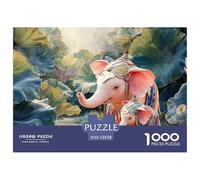 Pink Elephant in The Jungle 1000 Pcs Premium-Karton Puzzle Pink Elephant Stressabbau Familienspiel Puzzles Als Wohnaccessoires 52x38cm/1000pcs