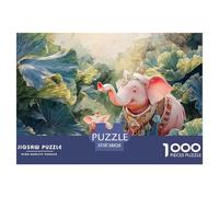 Pink Elephant in The Jungle 1000 Pcs Stabiler Karton Puzzle Pink Elephant Stressabbau Kreatives Spiel Puzzles Als Wohnaccessoires 38x26cm/1000pcs