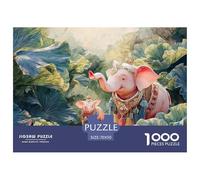 Pink Elephant in The Jungle 1000 Stück Premium-Karton Puzzle Pink Elephant Lebendige Bilder Familienspiel Puzzles Als Wohnaccessoires 70x50cm/1000pcs