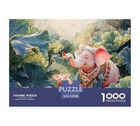 Pink Elephant in The Jungle 1000 Stück Stabiler Karton Puzzle Pink Elephant Lebendige Bilder Familienspiel Puzzles Für Erwachsene Und Kinder 52x38cm/1000pcs
