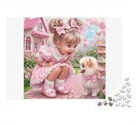 Pink Fairy Tale Girl 100% Recycled Cardboard Girl and Puppy 1000Pc Jigsaw Puzzle For Adults & Kids Fun Present 52x38cm/1000pcs