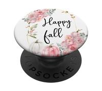 Pink Fall Pumpkin Floral Fall Pumpkin Spice Happy Fall White PopSockets PopGrip Adhesivo
