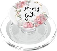 Pink Fall Pumpkin Floral Fall Pumpkin Spice Happy Fall White PopSockets PopGrip para MagSafe