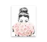 Pink Fashion Champagne Flower Watercolor Painting Canvas Prints Perfume Floral Wall Pictures Posters Bedroom Decor(PC5203,20x25 cm No Frame)