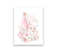 Pink Fashion Champagne Flower Watercolor Painting Canvas Prints Perfume Floral Wall Pictures Posters Bedroom Decor(PC5202,A4 21x30 cm No Frame)